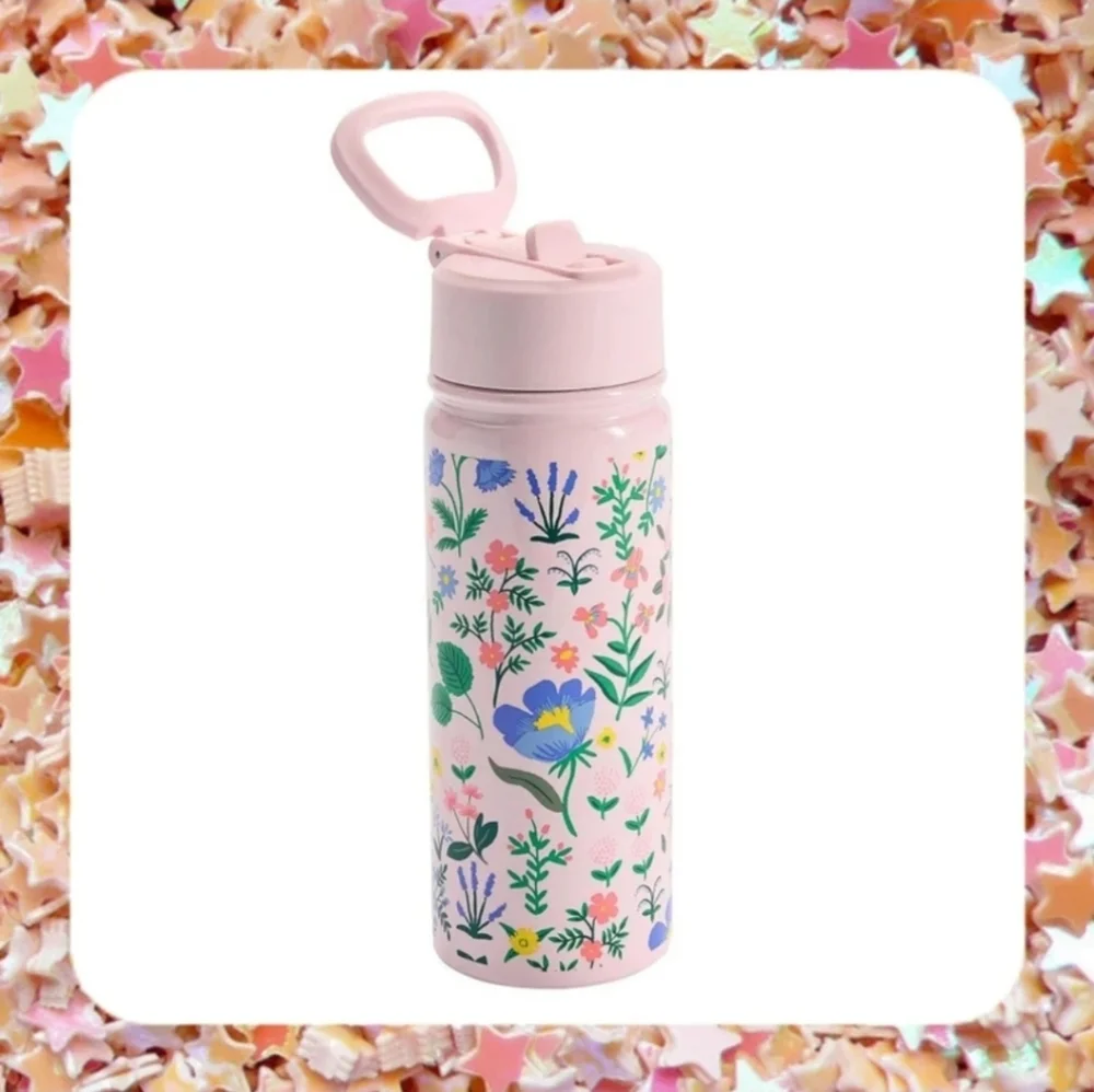 Pottery Barn x Rifle Paper Co. Bramble Fields Pink Flip Straw Water Bottle